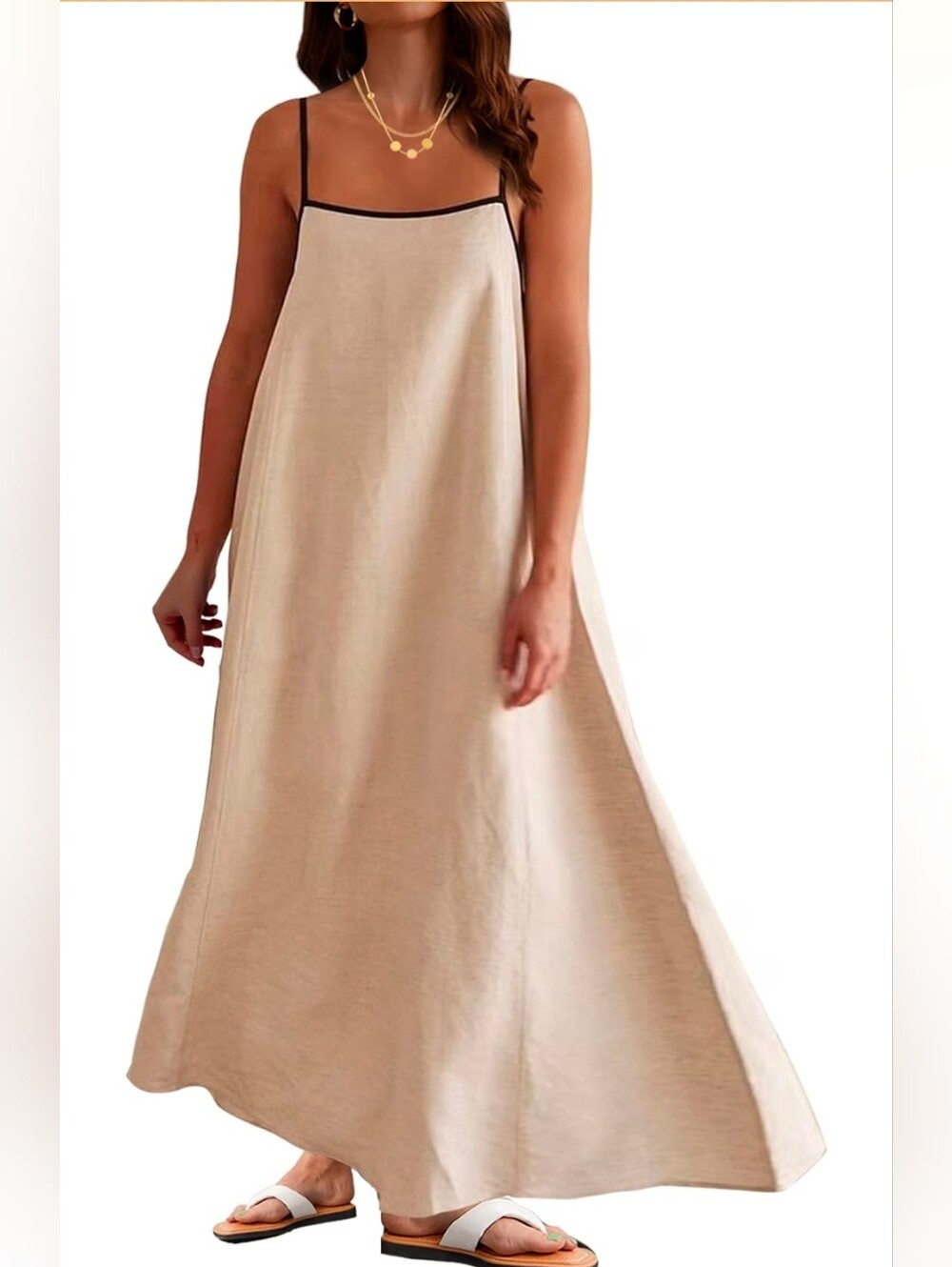 Cream Maxi Dress With Pockets